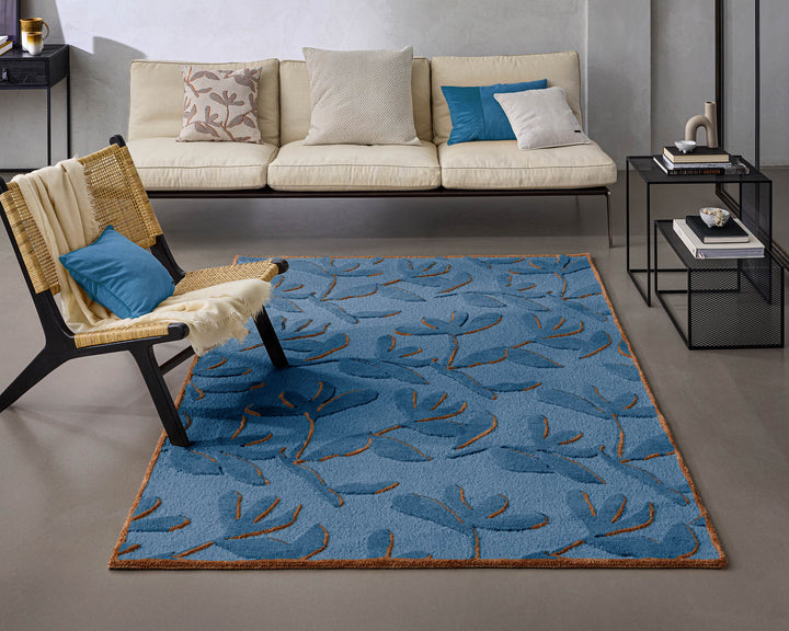 Kurzflor Teppich aus Schurwolle Blau Multi "Summers Peak" WECONhome