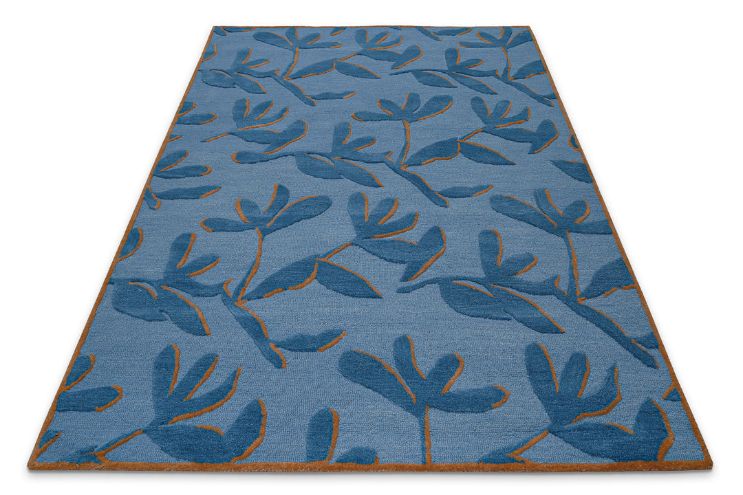 Kurzflor Teppich aus Schurwolle Blau Multi "Summers Peak" WECONhome