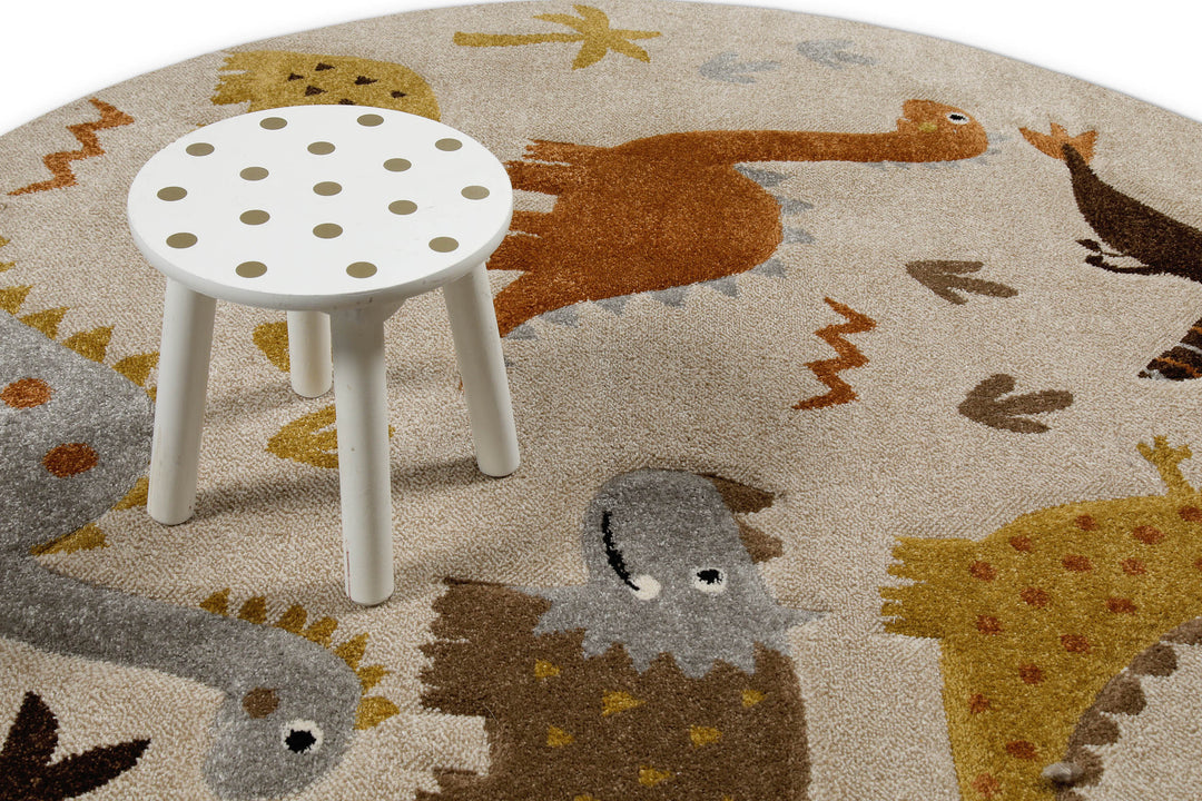 T-Rex & Friends Teppich sand beige meliert Kurzflor rund