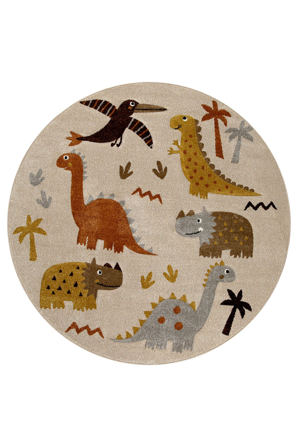 T-Rex & Friends Teppich sand beige meliert Kurzflor rund