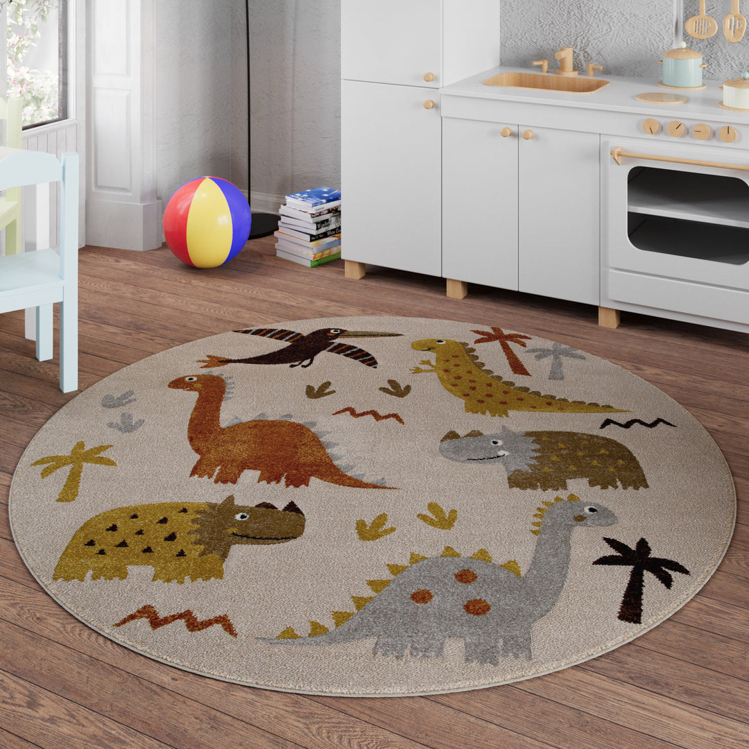 T-Rex & Friends Teppich sand beige meliert Kurzflor rund