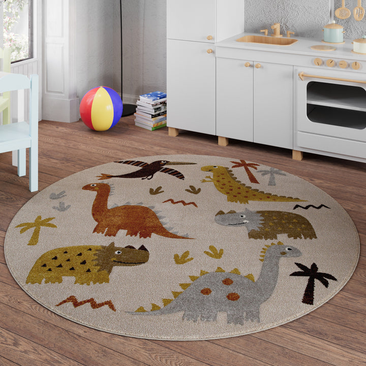 T-Rex & Friends Teppich sand beige meliert Kurzflor rund