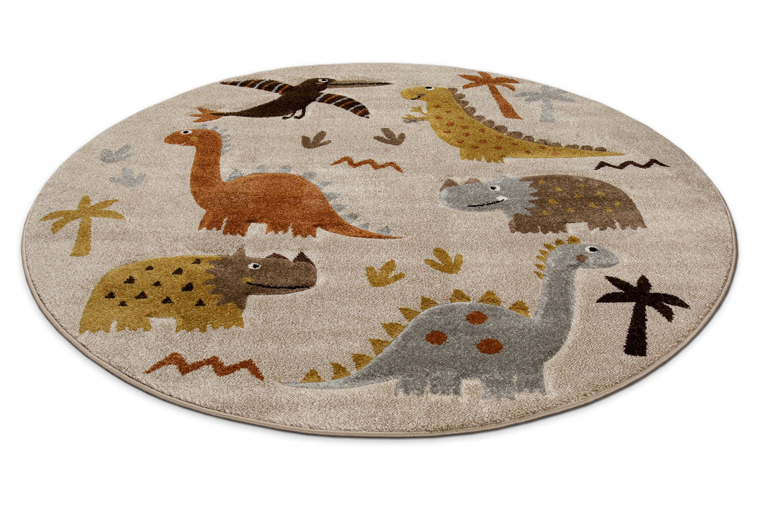 T-Rex & Friends Teppich sand beige meliert Kurzflor rund