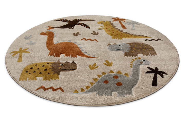 T-Rex & Friends Teppich sand beige meliert Kurzflor rund