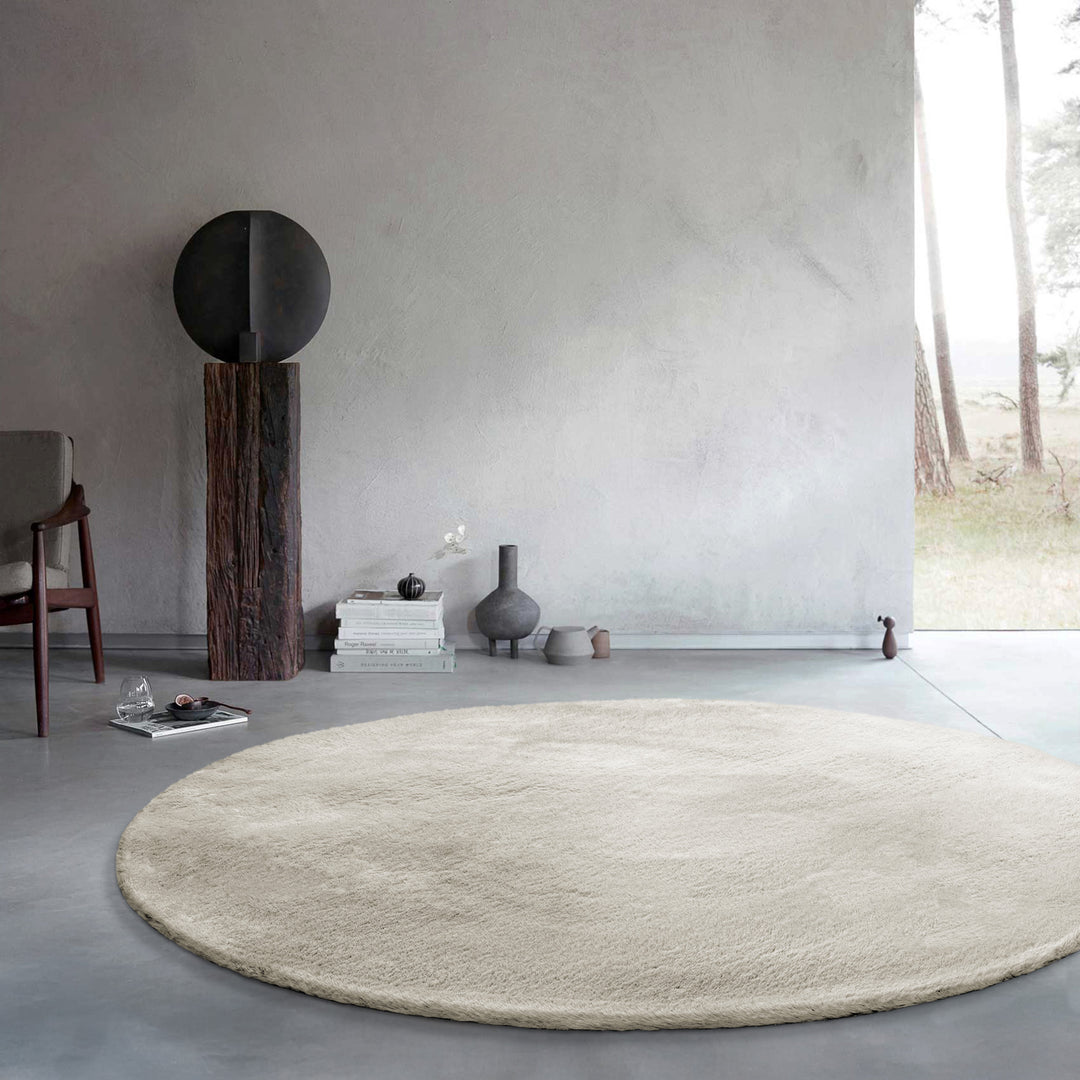 Kunstfell Teppich Rund Creme Beige flauschig und weich "Anna" WECONhome Basics