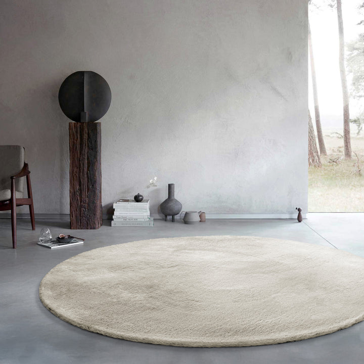 Kunstfell Teppich Rund Creme Beige flauschig und weich "Anna" WECONhome Basics