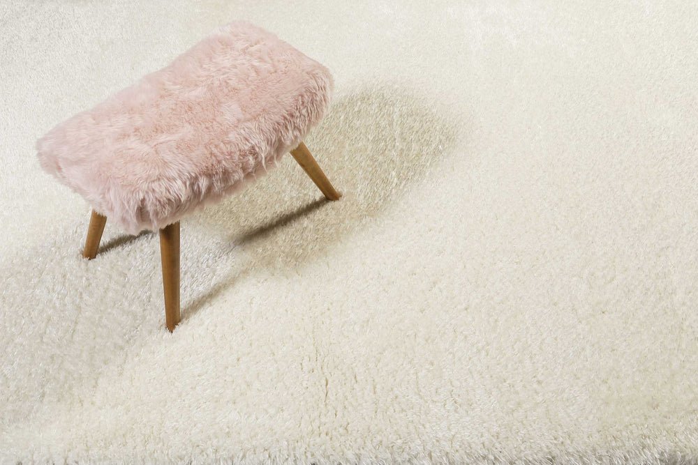 Hochflor Teppich Toubkal Weiß Creme rechteckig mit Hocker