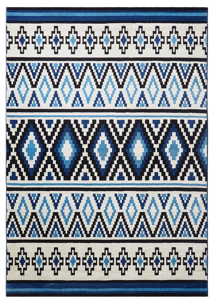 Happy Kelim Teppich blau Kurzflor rechteckig