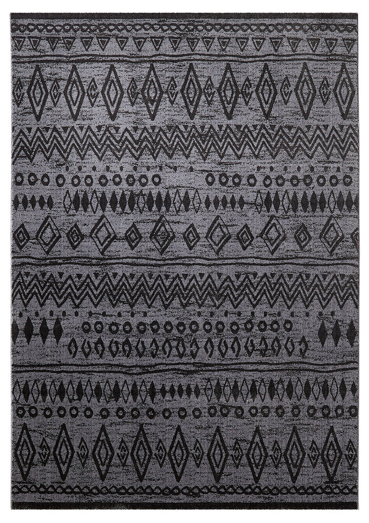 Contemporary Kelim Teppich schwarzgrau Kurzflor rechteckig