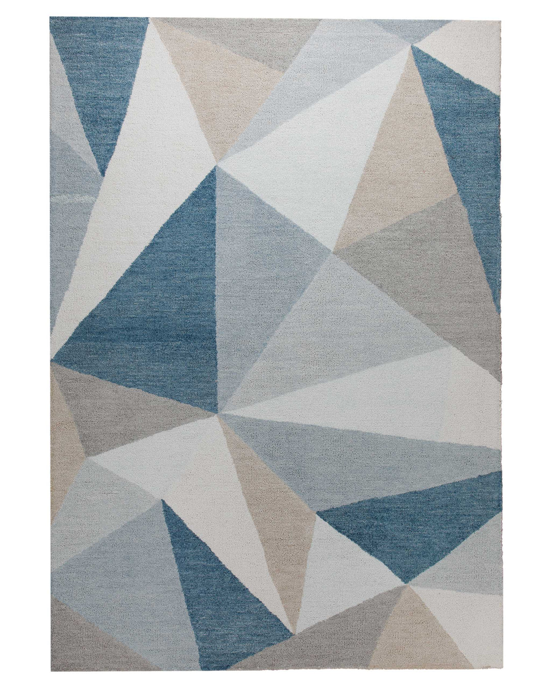 Dreiecke in Eisblau - Handtuft Wolle 160 x 230 cm – Detailaufnahme der Textur