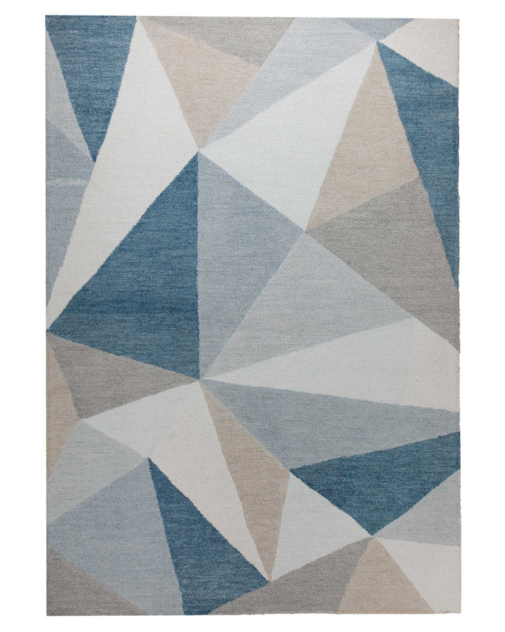 Dreiecke in Eisblau - Handtuft Wolle 160 x 230 cm – Detailaufnahme der Textur