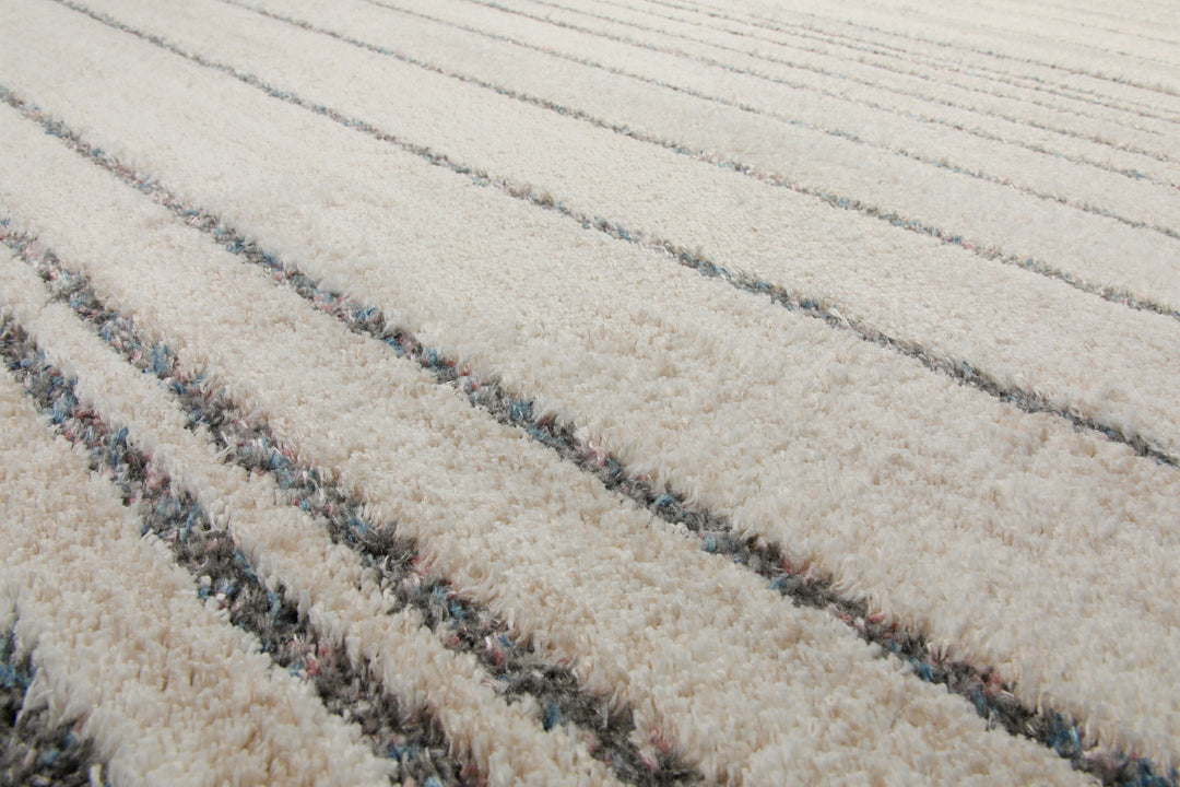 160x230 Teppich Wohnzimmer Creme Streifen