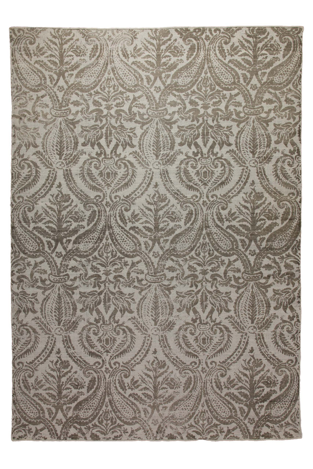 160x230 Teppich Wohnzimmer Verblasster Damast – Vintage-Print in zartem Greige