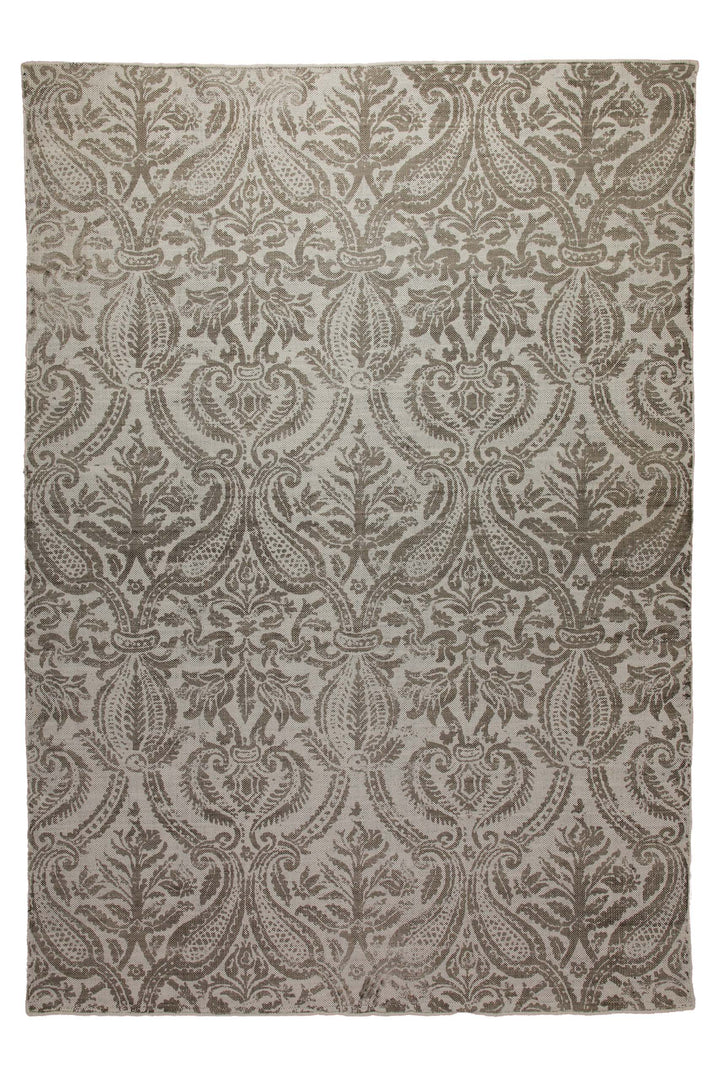 160x230 Teppich Wohnzimmer Verblasster Damast – Vintage-Print in zartem Greige