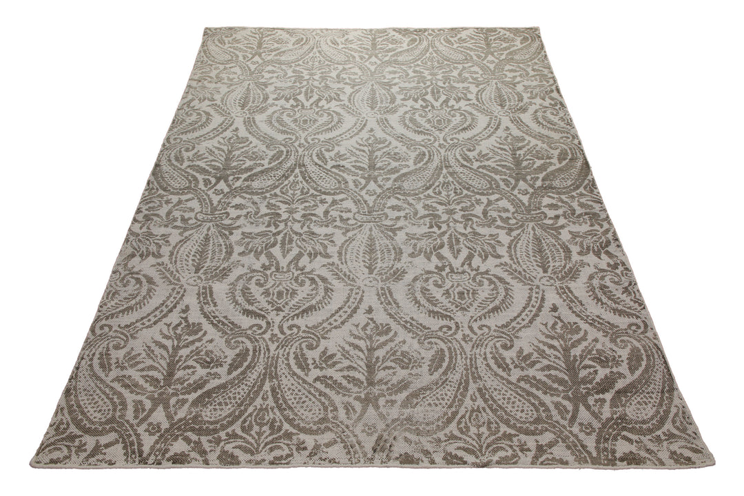 160x230 Teppich Wohnzimmer Verblasster Damast – Vintage-Print in zartem Greige