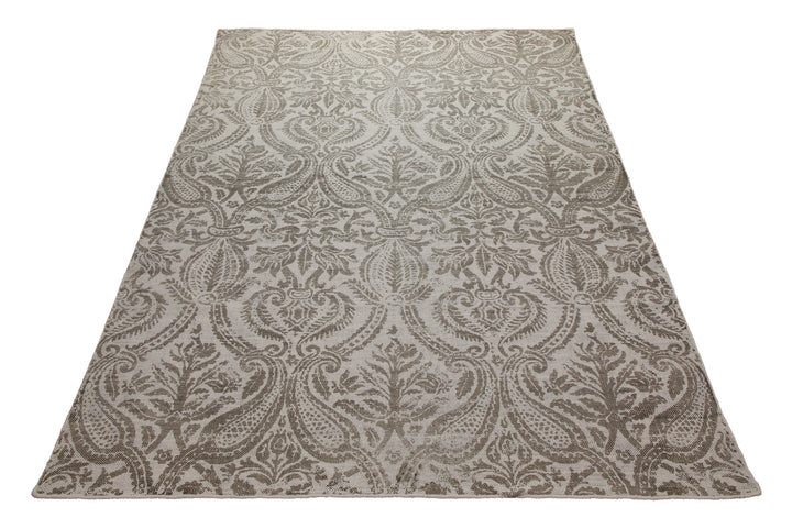 160x230 Teppich Wohnzimmer Verblasster Damast – Vintage-Print in zartem Greige