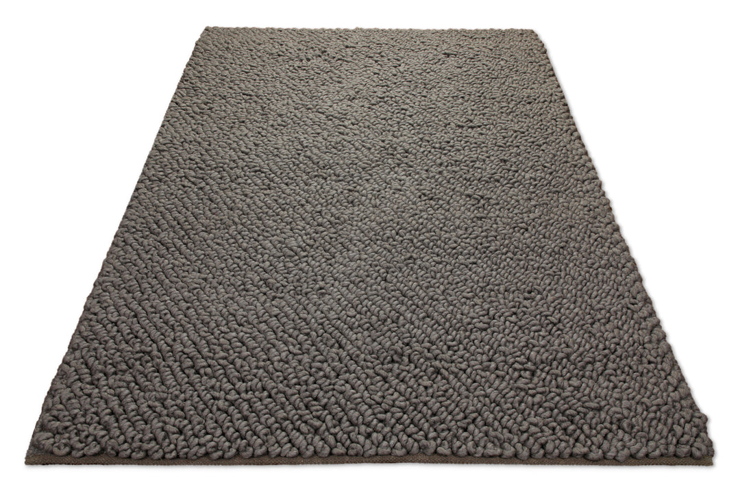 160x230 Teppich Wohnzimmer Oversize-Loops in dunklem Taupe – Schwerer Wollteppich zum Versinken