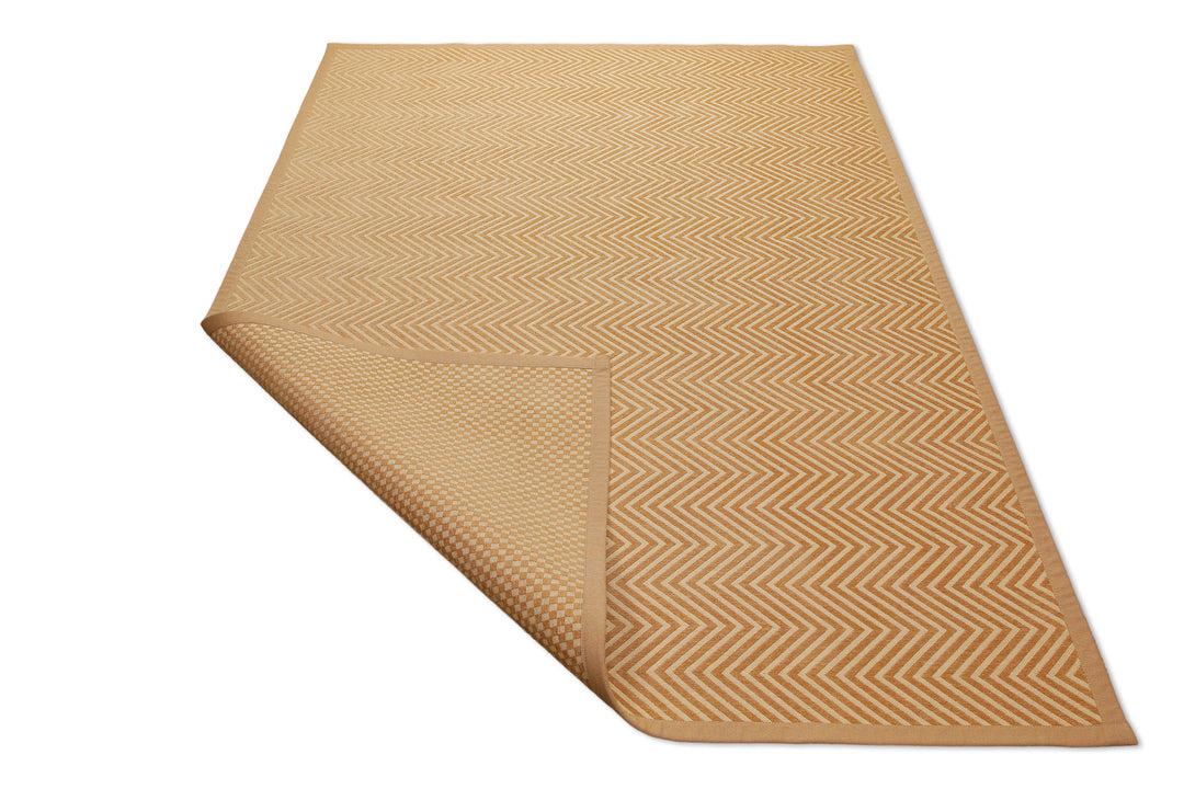 160x230 Teppich Wohnzimmer Honiggold-Chevron – Reversibler Baumwollteppich aus Estland