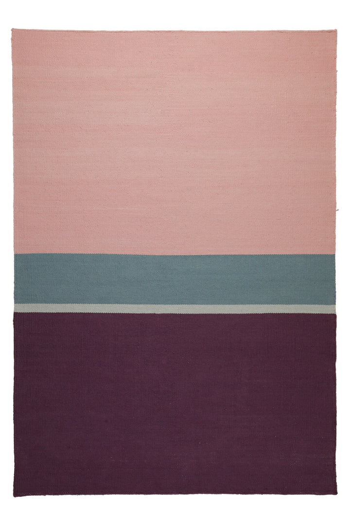 160x230 Teppich Wohnzimmer Aubergine trifft Rosé – Color-Block in reiner Baumwolle