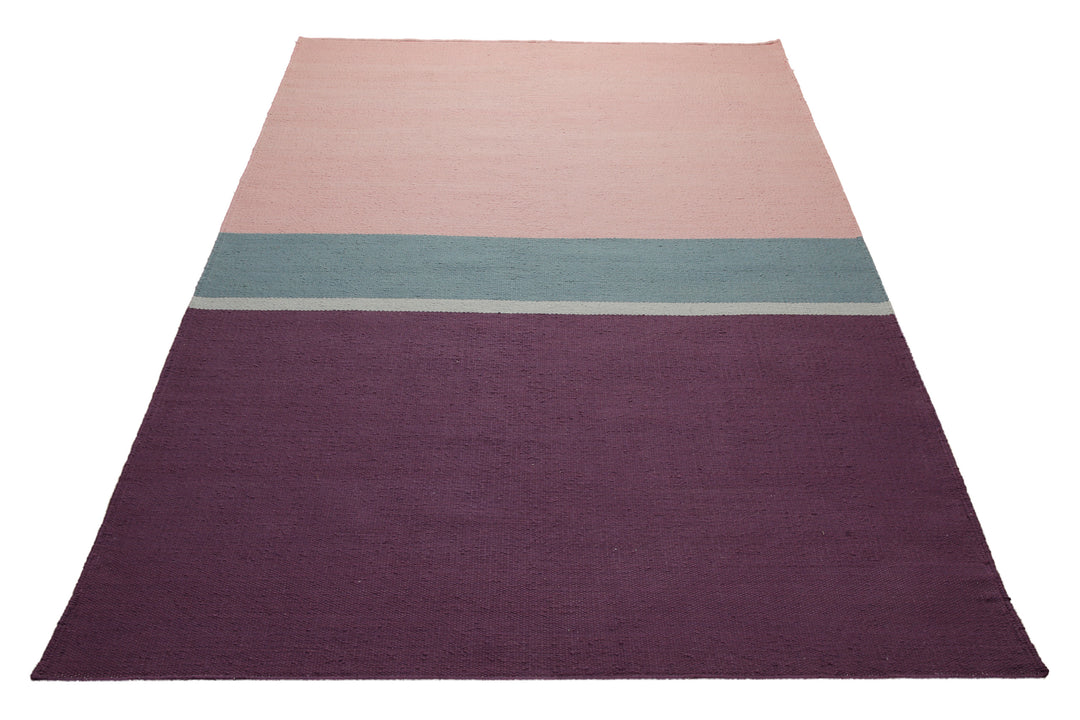160x230 Teppich Wohnzimmer Aubergine trifft Rosé – Color-Block in reiner Baumwolle