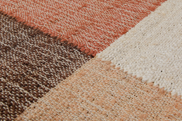 160x230 Teppich Wohnzimmer Naturjute mit Farbblock – Grafisches Statement in Erdtönen