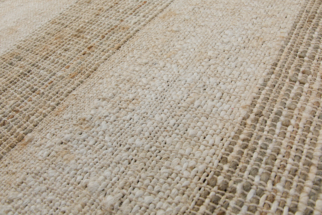 160x230 Teppich Wohnzimmer Sand und Creme – Streifenteppich aus Jute und Baumwolle