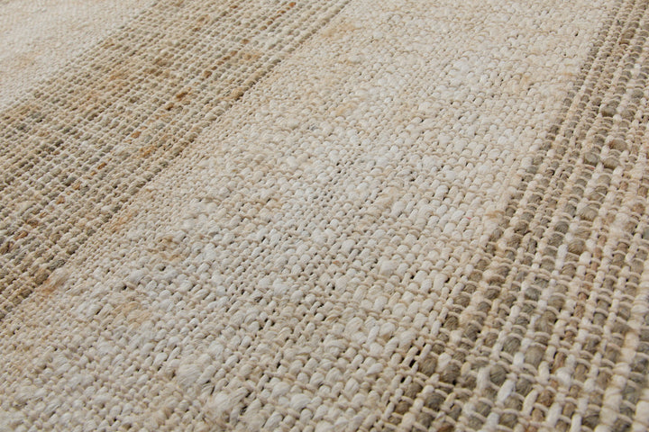 160x230 Teppich Wohnzimmer Sand und Creme – Streifenteppich aus Jute und Baumwolle