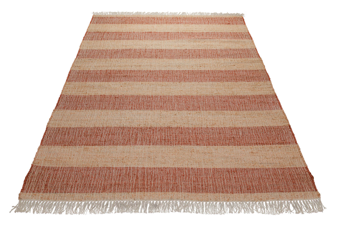 160x230 Teppich Wohnzimmer Terrakotta-Streifen – Sonnenwarmer Naturfaserteppich
