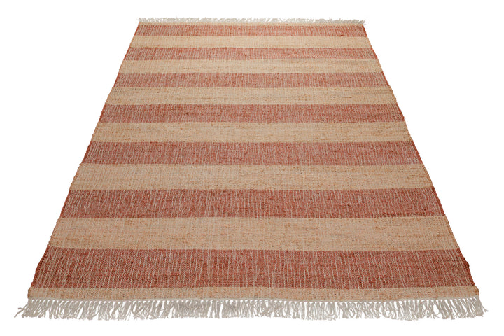 160x230 Teppich Wohnzimmer Terrakotta-Streifen – Sonnenwarmer Naturfaserteppich