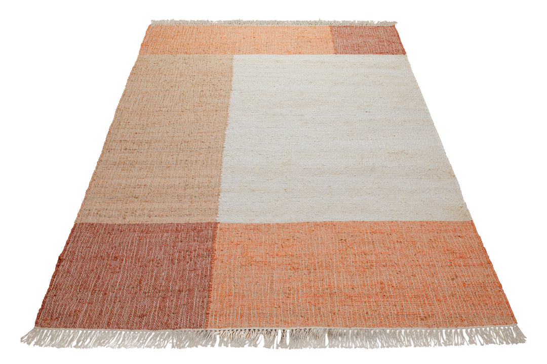 160x230 Teppich Wohnzimmer Color-Block in Apricot – Grafisches Spiel aus Naturfasern
