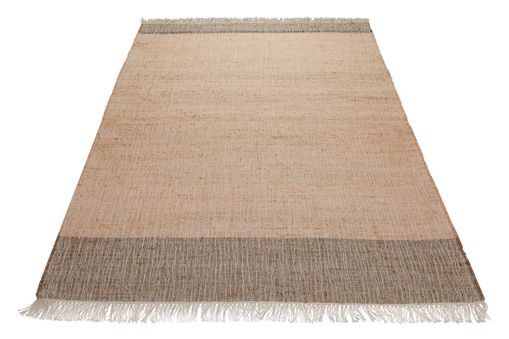160x230 Teppich Wohnzimmer Sandfeld mit Akzentkanten – Ruhiger Naturteppich mit Charakter