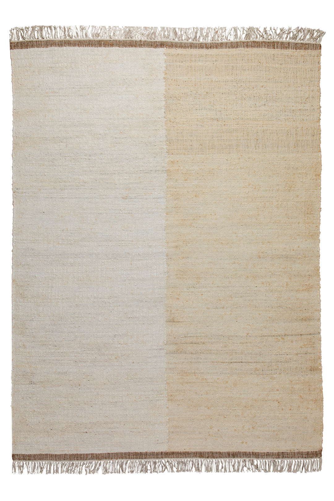 160x230 Teppich WohnzimmerZwei Hälften, ein Ton – Reduzierter Naturteppich in Creme und Sand