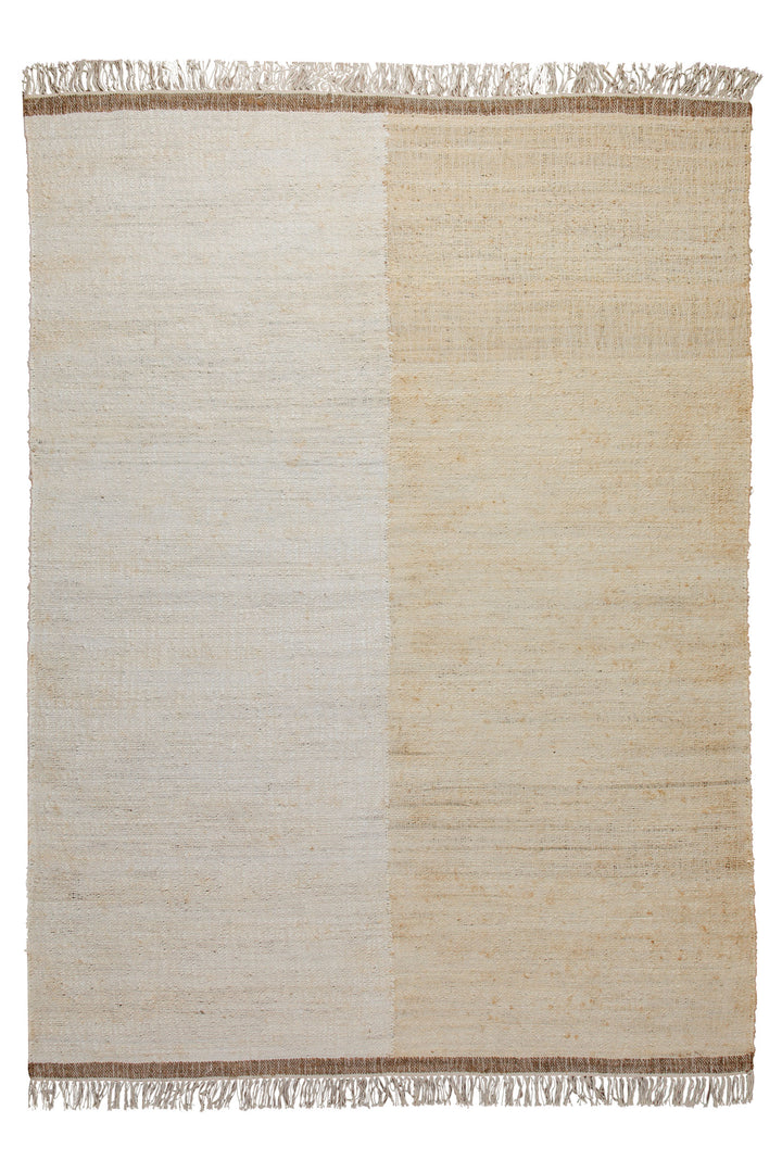 160x230 Teppich WohnzimmerZwei Hälften, ein Ton – Reduzierter Naturteppich in Creme und Sand