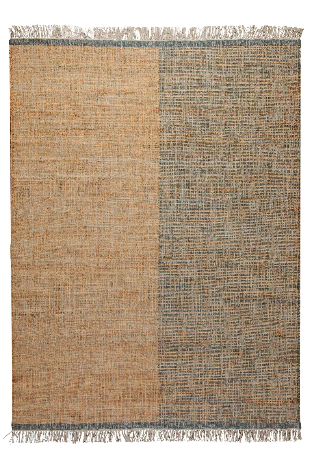 160x230 Teppich Wohnzimmer Sand und Stein – Zweigeteilter Naturteppich mit Akzentkante