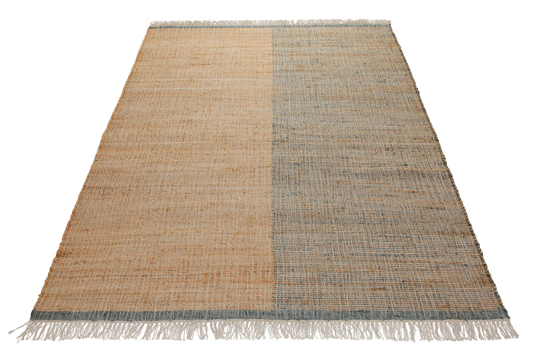 160x230 Teppich Wohnzimmer Sand und Stein – Zweigeteilter Naturteppich mit Akzentkante