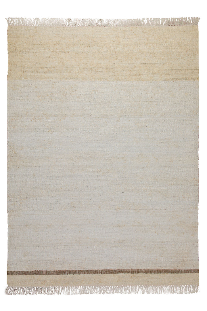 160x230 Teppich Wohnzimmer Stilles Naturweiß – Reduzierter Naturteppich mit Akzentlinie