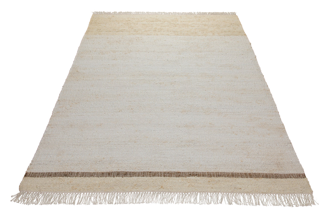 160x230 Teppich Wohnzimmer Stilles Naturweiß – Reduzierter Naturteppich mit Akzentlinie