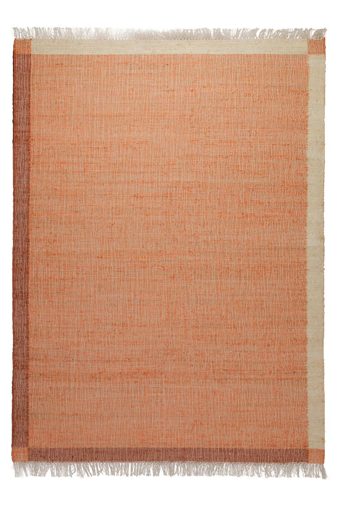 160x230 Teppich Wohnzimmer Glühendes Apricot – Naturfaserteppich mit Webrahmen und Fransen