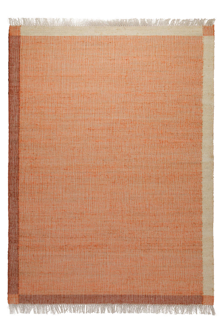 160x230 Teppich Wohnzimmer Glühendes Apricot – Naturfaserteppich mit Webrahmen und Fransen