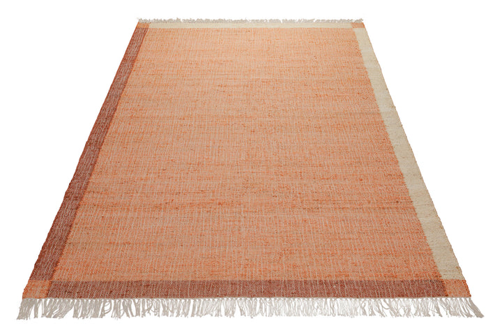 160x230 Teppich Wohnzimmer Glühendes Apricot – Naturfaserteppich mit Webrahmen und Fransen