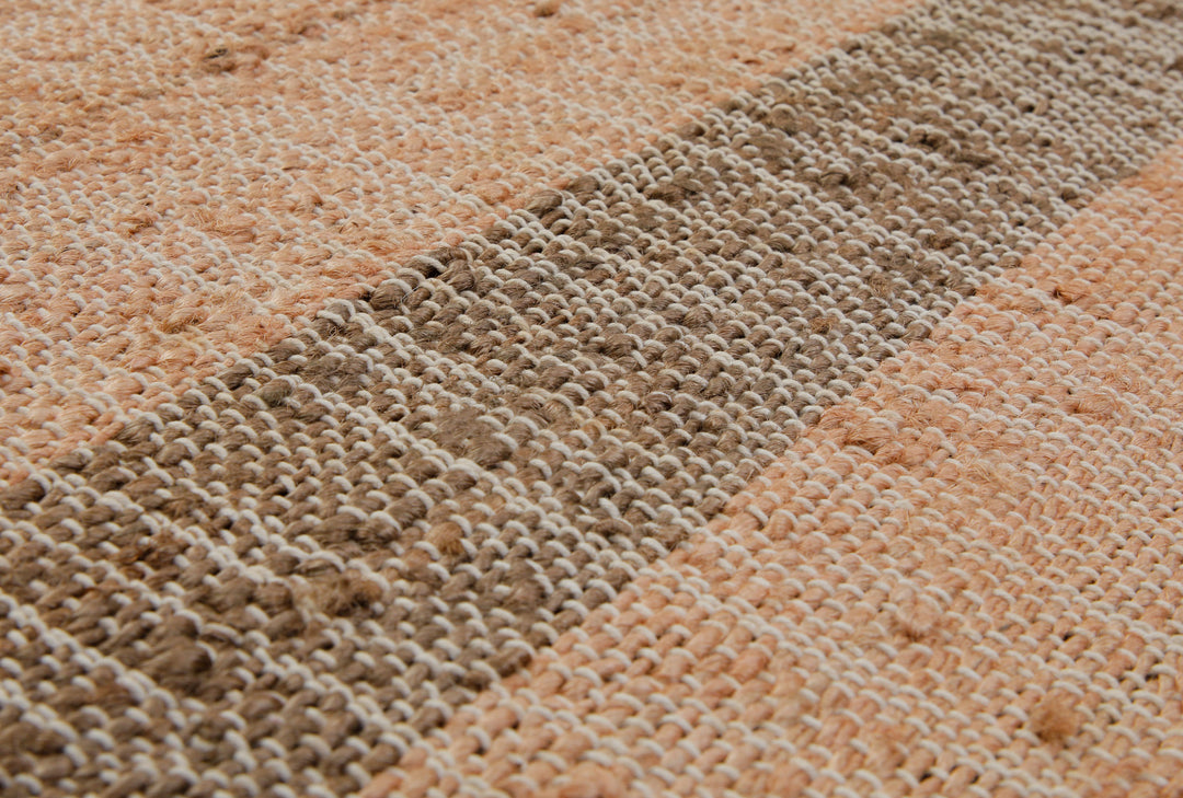 160x230 Teppich Wohnzimmer Apricot trifft Khaki – Naturfaser-Streifenteppich mit Fransen