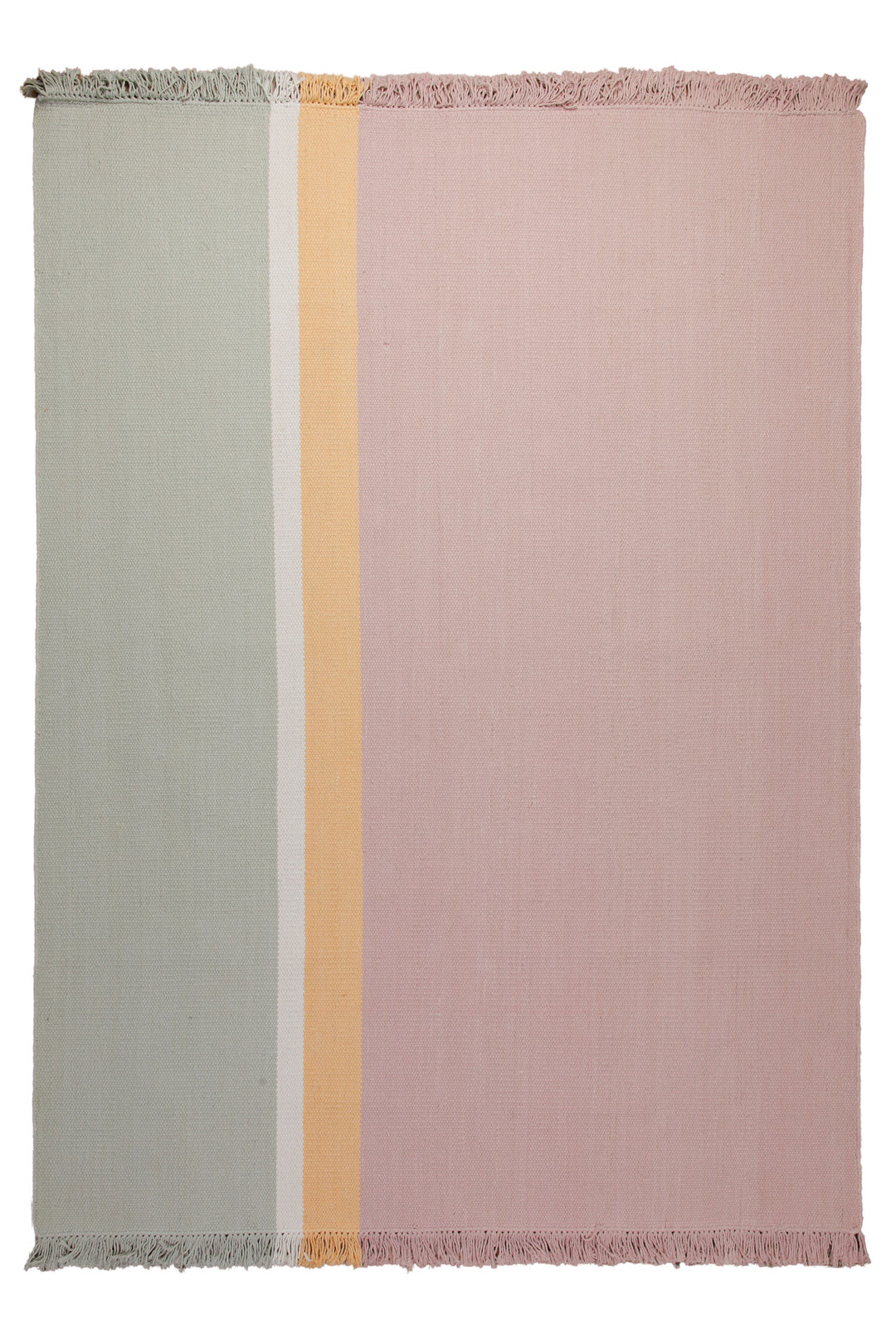 160x230 Teppich Wohnzimmer Salbei trifft Rosé – Pastell-Color-Block aus Wolle mit Fransen
