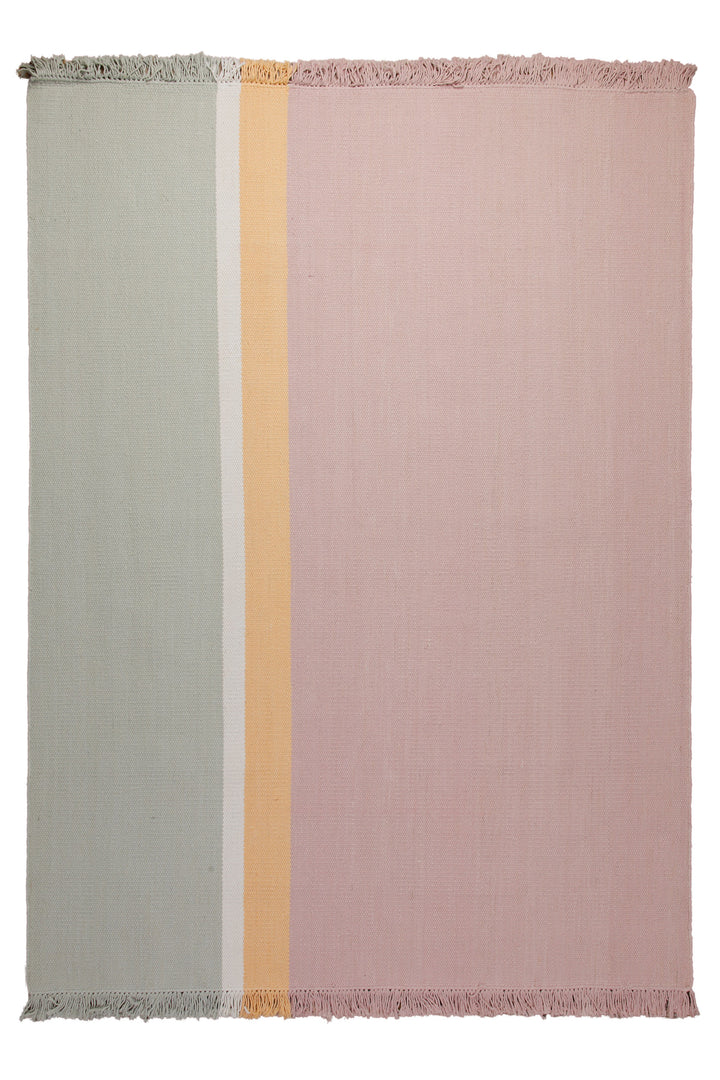 160x230 Teppich Wohnzimmer Salbei trifft Rosé – Pastell-Color-Block aus Wolle mit Fransen