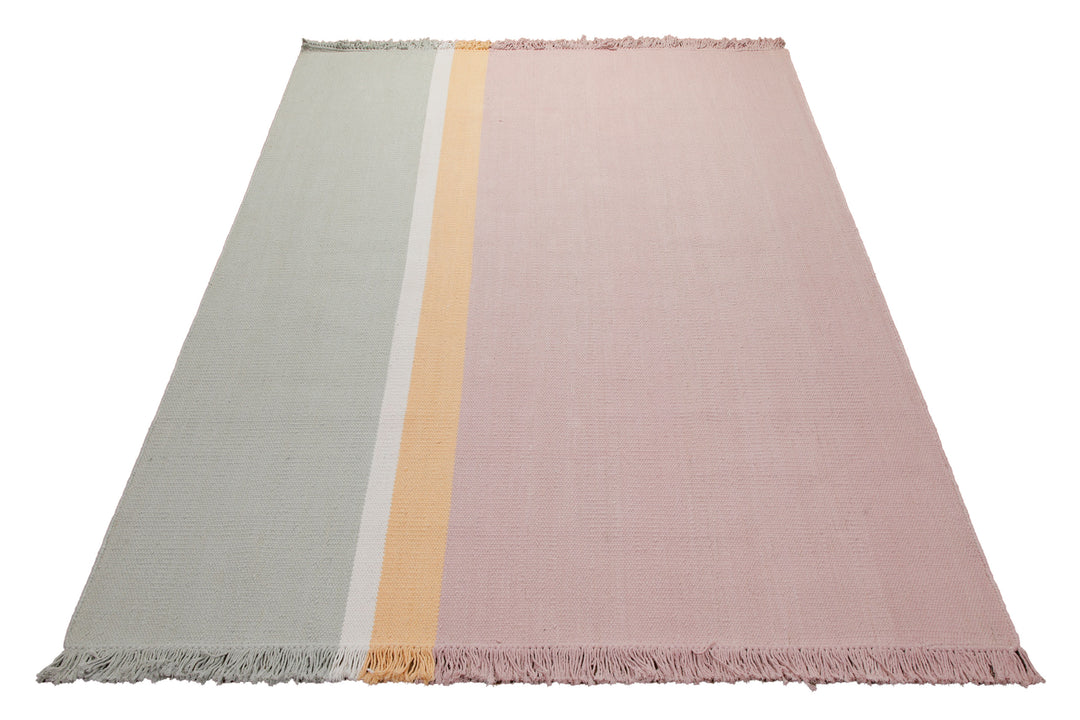 160x230 Teppich Wohnzimmer Salbei trifft Rosé – Pastell-Color-Block aus Wolle mit Fransen