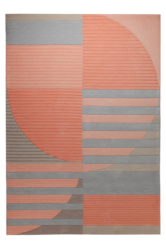 Kreissegmente in Koralle - Handtuft mit Rippenrelief 160 x 230 cm – Produktfoto freigestellt