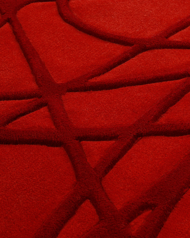 Rot auf Rot - Handtuft Wolle 160 x 230 cm – Detailaufnahme der Textur