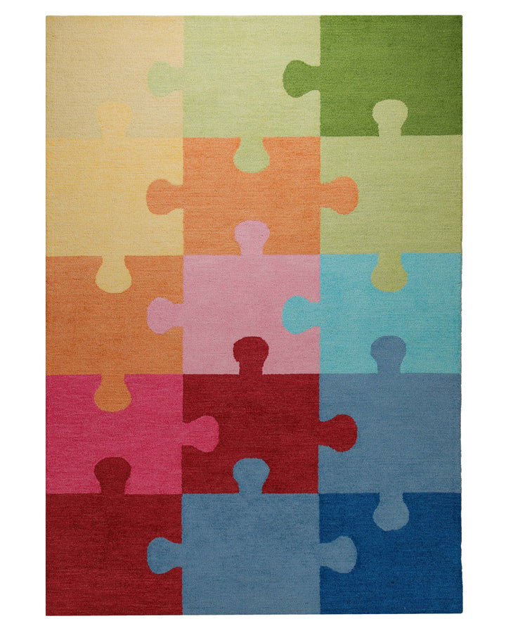 Puzzleteile bunt - Kinderteppich Wolle 160 x 230 cm – Detailaufnahme der Textur