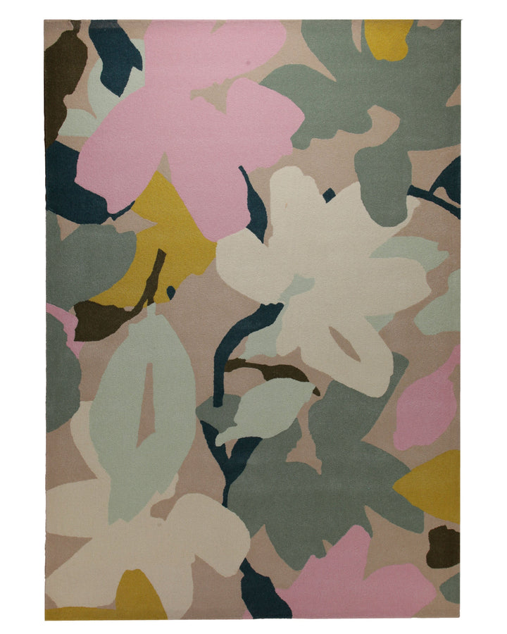 Aquarellflora in Pastell - Handtuft Wolle 160 x 230 cm – Detailaufnahme der Textur