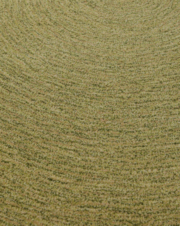 Kreiswirbel in Oliv - Handtuft Wolle 160 x 230 cm – Produktfoto freigestellt
