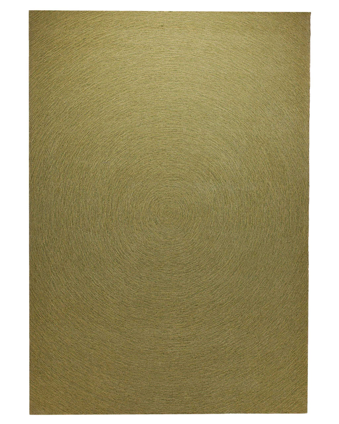 Kreiswirbel in Oliv - Handtuft Wolle 160 x 230 cm – Detailaufnahme der Textur